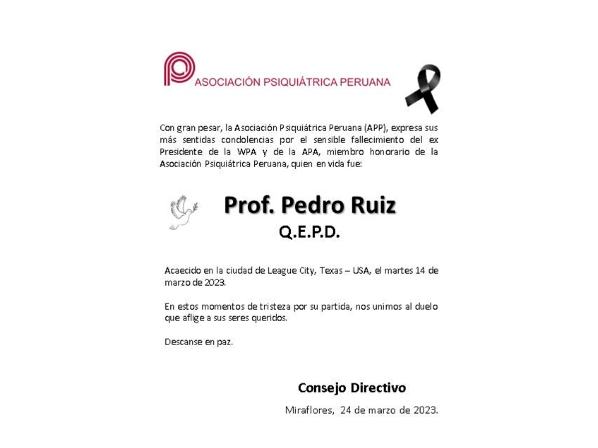 Necrología: Dr. Pedro Ruiz